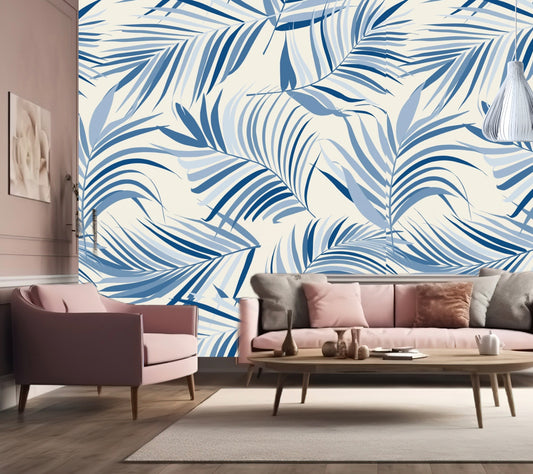 Wallpaper Palm Leaf Blue