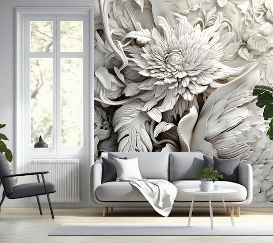 Wallpaper 3D Floral Ivory
