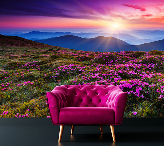 Wallpaper Mountain Floral Landscape